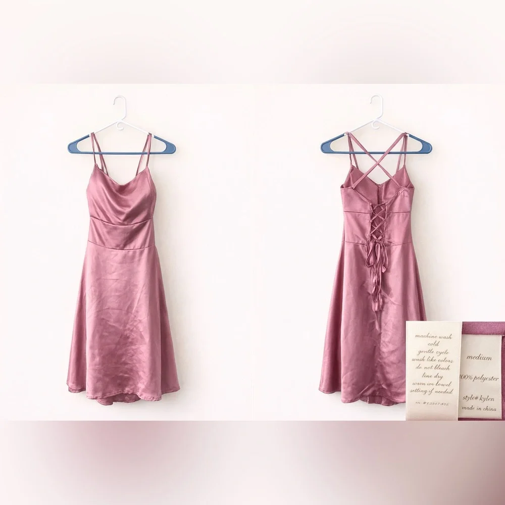 Rose Pink Satin Lace-Up Slip Mini Dress - Picture 1 of 1